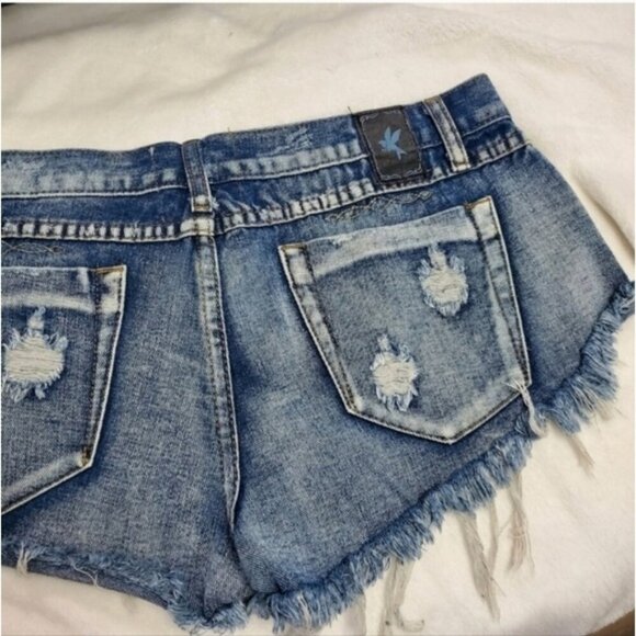 REVOLVE ONE Teaspoon Denim Fringe Distress Shorts - Picture 7 of 9